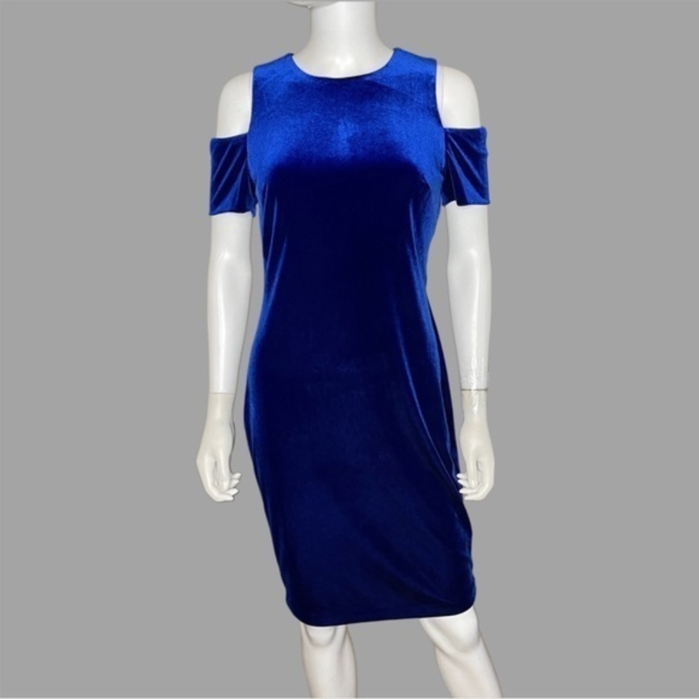 Calvin‎ Klein Velvet Cobalt Blue Cold Shoulder Midi Dress